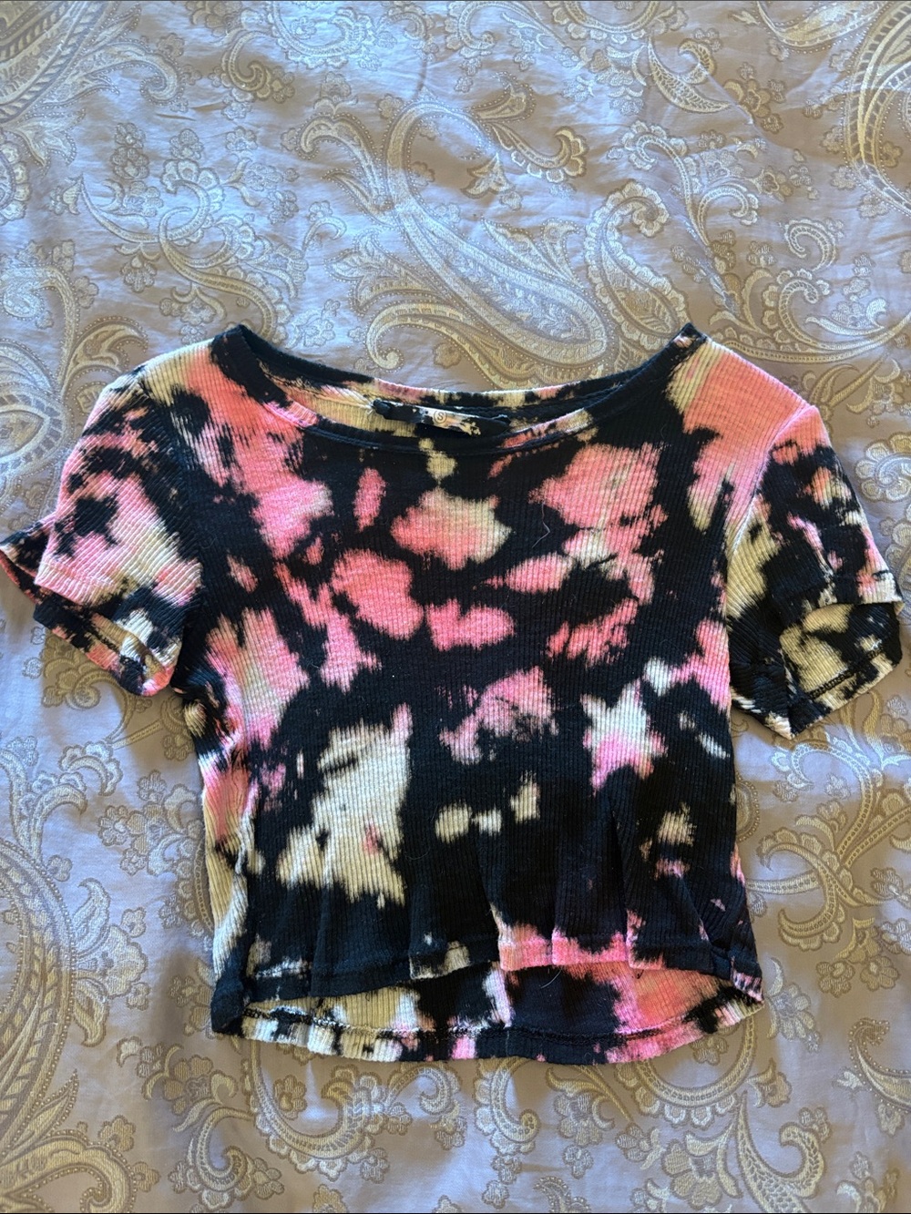Carmar Tie-Dye Ribbed Crop Top in Black, Pink & Cream